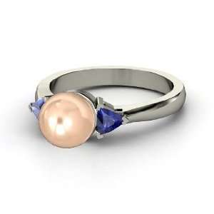   Ring, Peach Cultured Pearl Sterling Silver Ring with Sapphire Jewelry