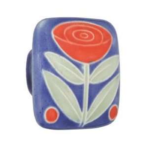   Square Ceramic Knob Blue w/ Flower & 2 Berries Cabinet Knob (PSLYP