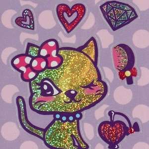    kitty glitter sticker with heart ribbon kawaii: Toys & Games