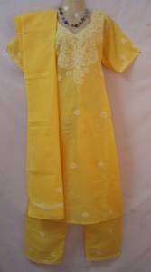 Yellow Lucknowi Pure Cotton Salwar Kameez India GIFT  
