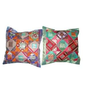   Vintage Sari Zari Borders Brocade Pillow Sham 16 Home & Kitchen
