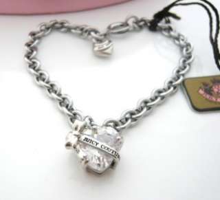   Couture Faceted Heart Banner Bracelet Silvertone Clear stone  