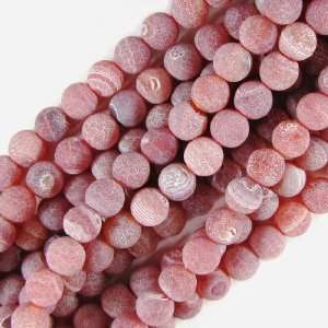    8mm pink frost dragon veins agate round beads 14.5