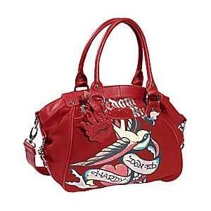  Ed Hardy Allison Red Suede Handbag Tote Purse Everything 