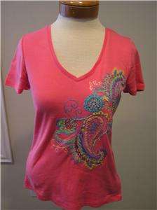 NWT Ralph Lauren Dawna Coral paisley embroidered top T shirt short 