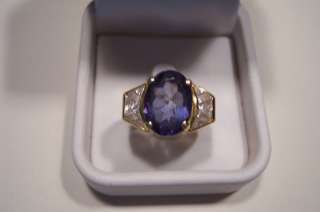 14KT YELLOW GOLD OVAL IOLITE WITH TRILLION & ROUNDS  