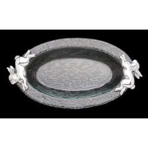  Arthur Court Designs Bunny Glass Oval Tray: Patio, Lawn 