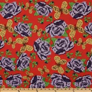 44 Wide Country Lane Floral Red Fabric By The Yard: Arts 