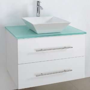 Bianca 30 Bathroom Vanity   White with Green Glass Counter and White 