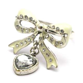 TOPSHOP DIVA Bow Knot & Crystal Heart Ring R2  