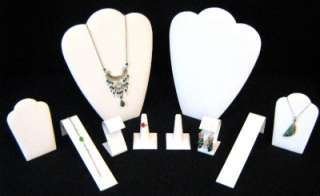 10 Pc White Necklace Earring Ring Bracelet Display Set  