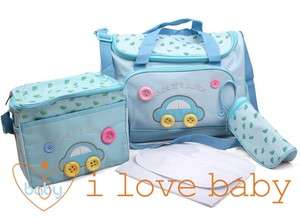 Light Blue Car Baby Diaper Nappy Changing Bags 4Pcs  