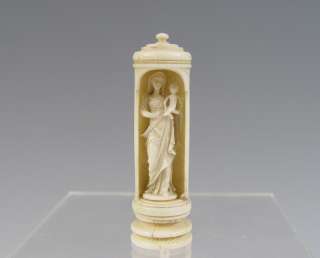 Antique Miniature Dieppe Ox bone Madonna + Child 19th C.  