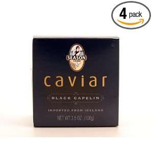   Black Capelin Caviar from Iceland, 3.5 Ounce Glass Jars (Pack of 4