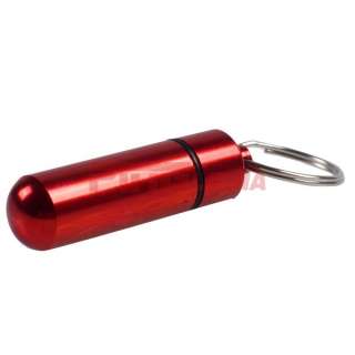Small Red Aluminum Pill Medicine Box Case Holder Container w/ Keychain 