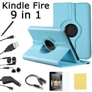  Fire Accessories   Light Blue Rotating Stand PU Leather Case, Screen 