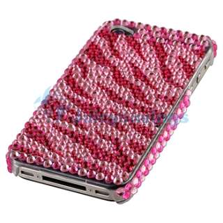5x Bling Crystal Hard Case+Car Charger+Accessory Bundle For iPhone 4 
