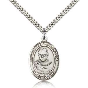 925 Sterling Silver St. Saint Maximilian Kolbe Medal Pendant 1 x 3/4 