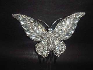 Bridal Rhinestone large crystal Butterfly Hair tiara Comb RB416  