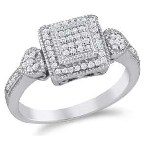 Size 4.5   10K White Gold Diamond Heart Halo Style Engagement OR 