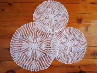 Set of 3 Round Hand Crochet Cotton Doilies 12s and 16  