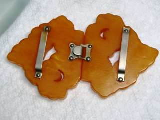 Amber Butterscotch Carved BAKELITE~2 piece Belt Buckle  