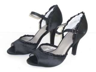 Me Too Jess12 Black Satin Heels Sandals Shoes 7 M  