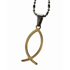 Christian Fish Necklace, Two Tone, Finest Quality Stainless Steel 