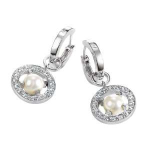 Merii Sterling Silver White Glass Pearl & White Cubic Zirconia Drop 