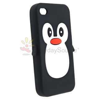   Black Rubber Silicone Skin Case Cover+LCD Guard For iPhone 4 4G Gen 4S