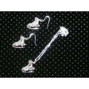 Ice figure skate skating boot earrings and 16 inch pendant 