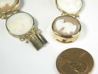   ANTIQUE 9K GOLD SHELL PINK CONCH SHELL CAMEO BRACELET MAIDENS c1900