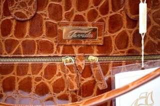 NWT TERRIDA Italian Croc Embossed Leather Luggage Duffle Bag, Shoulder 