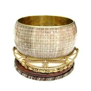  Mother of Pearl Brass Interwoven Stacking Bangles Jewelry