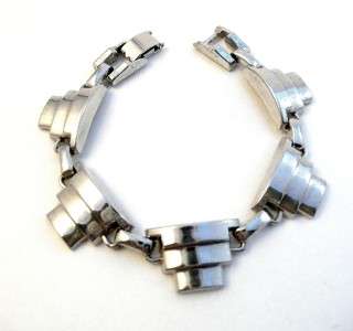 Jakob BENGEL Vintage 1930s Art Deco Chrome Necklace Bracelet 