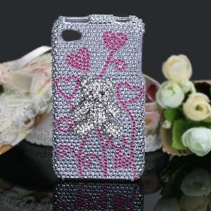 iPhone 4S Bear Heart Premium 3D Diamond Cover Case Pink Silver 4S/4 