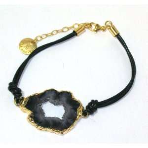  Nguyen Starry Night Black Leather Bracelet with Geode Slice: Jewelry
