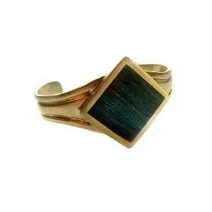 Ishtar   Brass Diamond Cuff with Green Inlay Jewelry