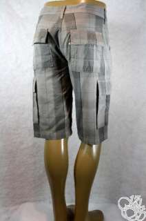   Cargo Sits Below Waist Relaxed Fit Gray Plaid Mens Shorts New  