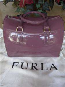 Furla Candy LILLA Pale Violet Jelly Satchel Bauletto bag w/ lock hang 
