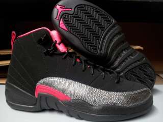 510815 008] Girls Air Jordan 12 Retro XII Black Siren Red Pink Silver 