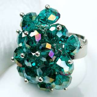 Green Crystal Glass Faceted Flower Bead Ring 1PC Size 6  