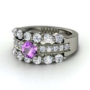  Alexandra Ring, Round Amethyst Platinum Ring with Diamond 