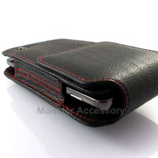 Vertical Red Stitched Leather Pouch Holster Case For Motorola Droid 