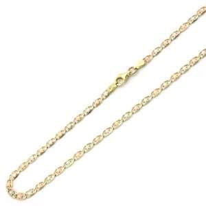   Tri Color Gold 3.5mm Flower Link Chain Necklace 20 W/ Lobster Claw