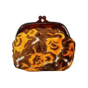  6.5 Diva Fashion Purse Small Brown and Orange Flocked 