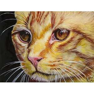 Lovely Detailed Tiger Tilly Cat Giclee Painting Print On Canvas Signed 