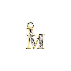  Letter M, 14K Yellow Gold Diamond Charm Jewelry