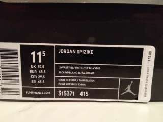 Nike Air Jordan Spizike(Italy Blue Orange) Limited   Size 11.5   FREE 