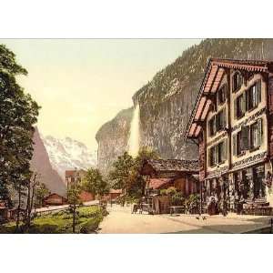  Poster   Lauterbrunnen Valley street view with Staubbach Waterfall 